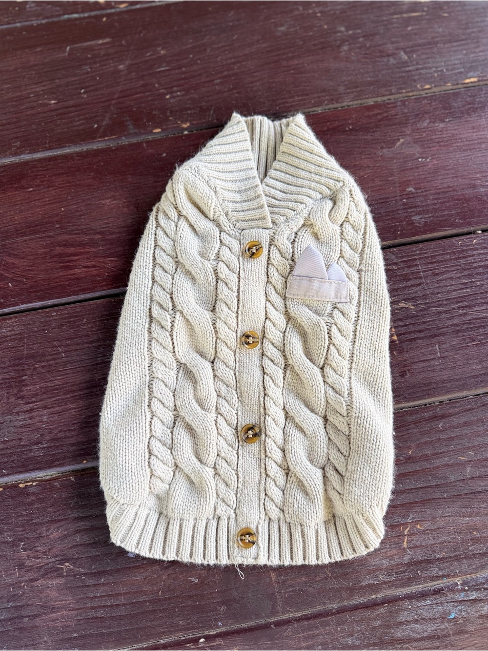 Beige Cable Knit Dog Sweater Cardigan Button Front Size S Warm